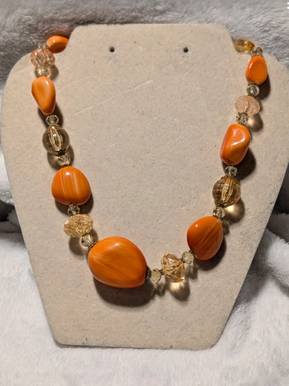 Orange and Gold Chunky Beaded Statement Necklace